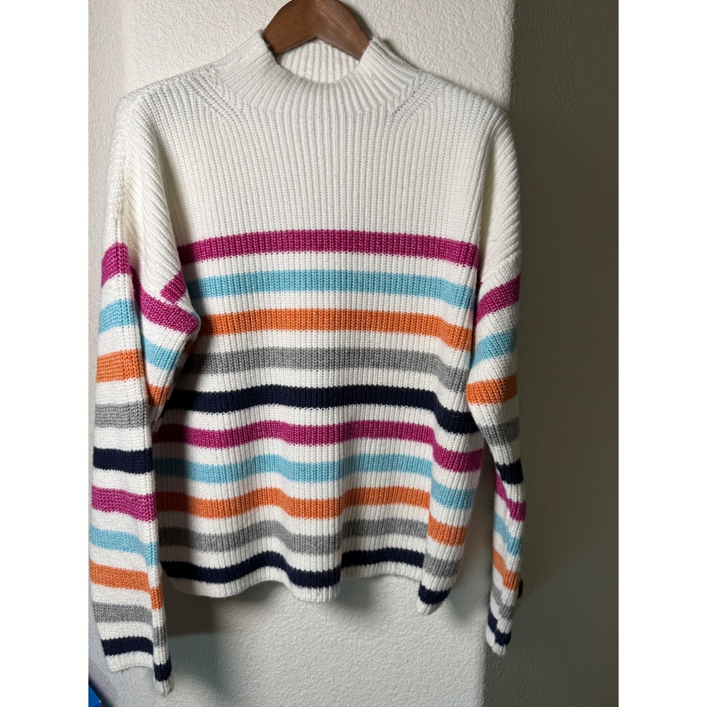 St Johns Bay Womens XXL Mock Neck Striped Shaker Stitch Pullover Sweater White